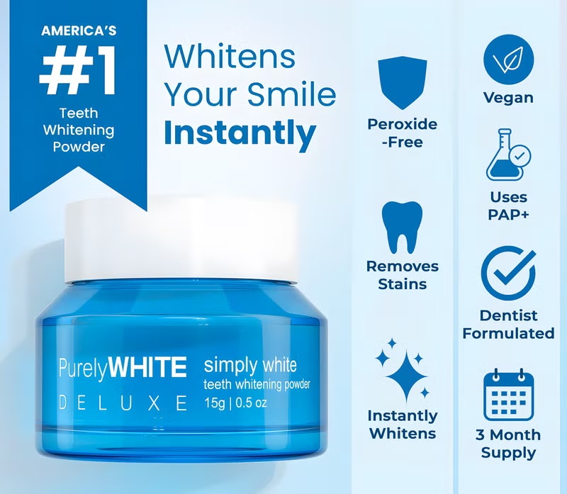PurelyWHITE Deluxe product jar with advertised feature overview